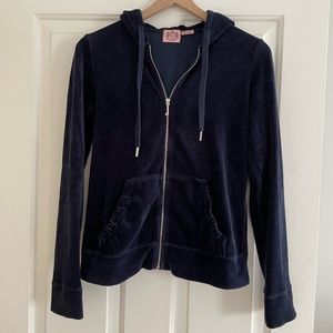 Juicy Couture // Navy Zip Up Velour Sweatshirt Hoo